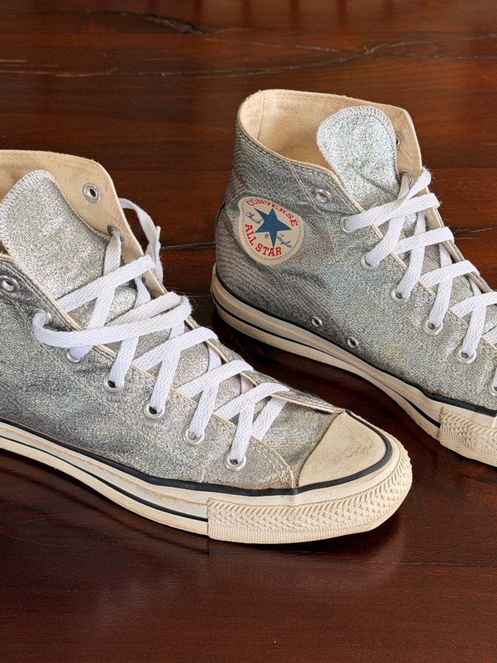 Converse All★Star Hightops Made in U.S.A. Silver Lamé Vintage 1980's Women sz 10